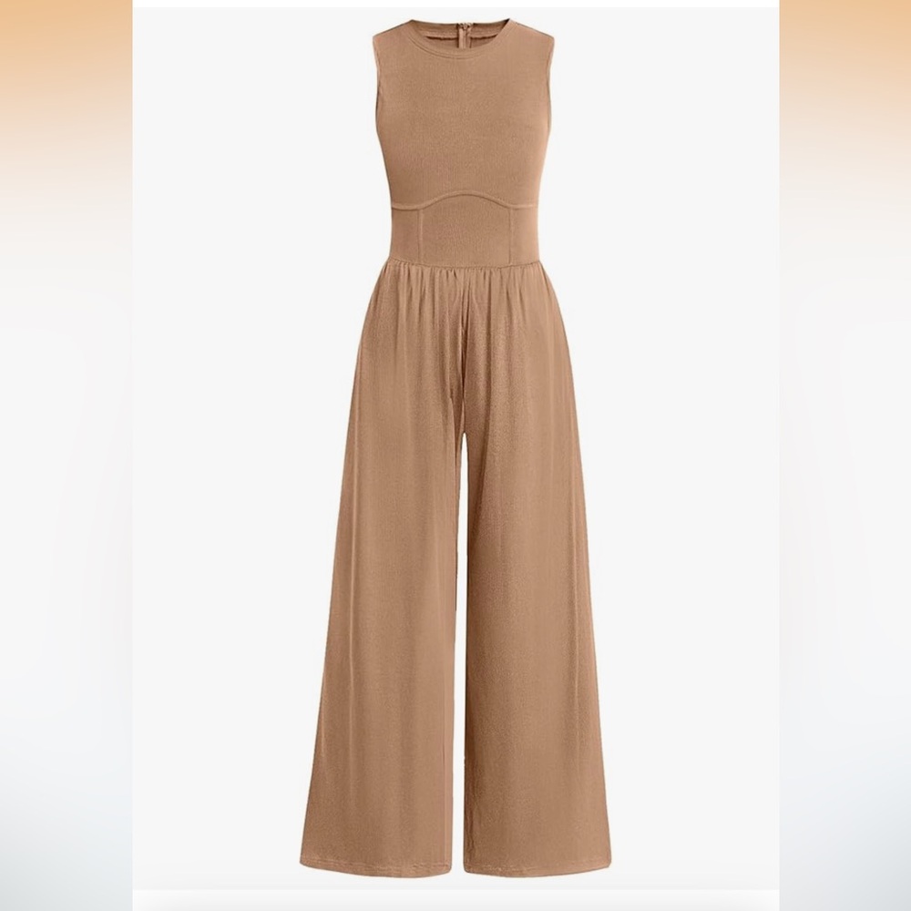 Elegant Tan Jumpsuit - Picture 3 of 12